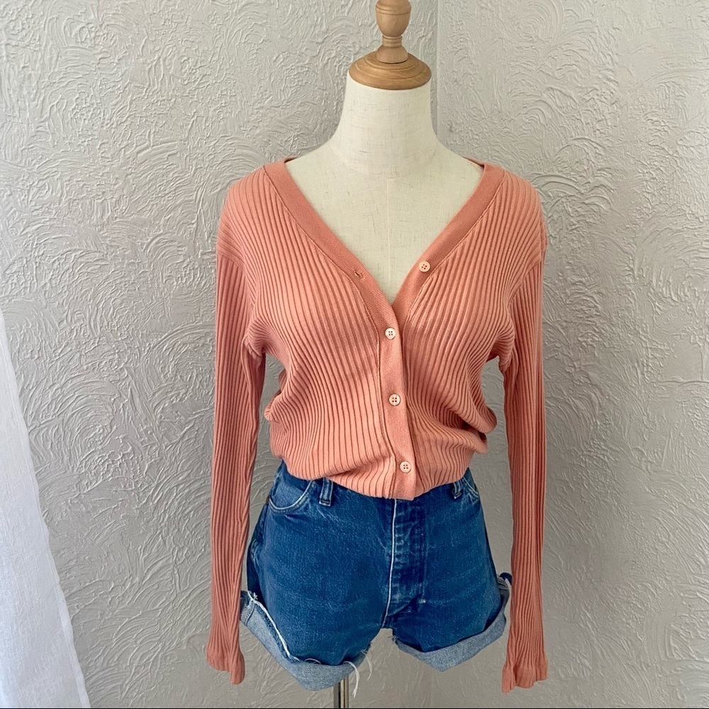 Vintage Pink Button Down Ribbed Top